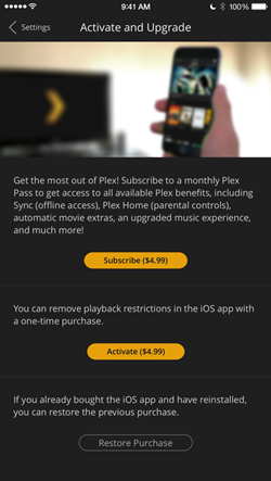 plex ios app activate and upgrade