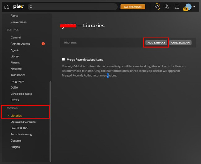 plex web settings manage libraries