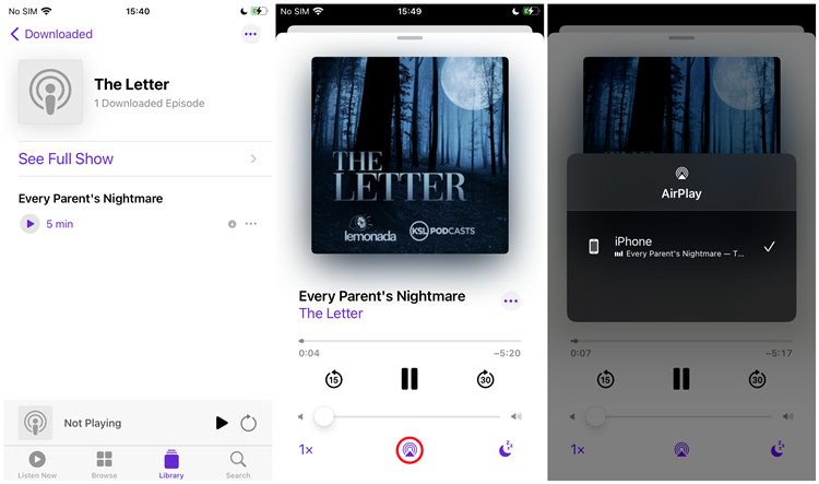 podcast app playback control airplay