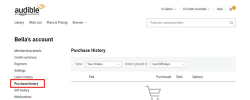 Purchase histroy on Audible