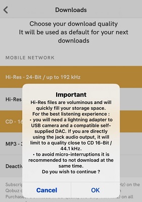qoobuz audio quality settings
