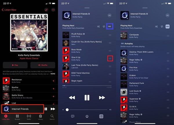 queue apple music songs on android