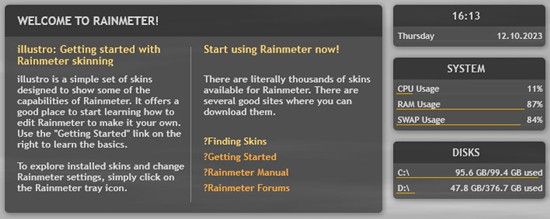 rainmeter main interface