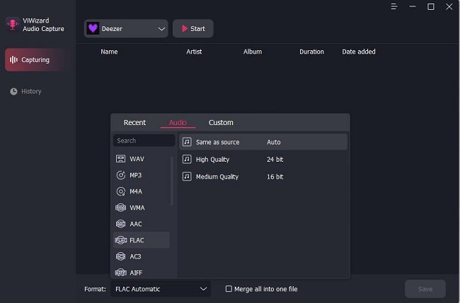 record deezer music in flac format