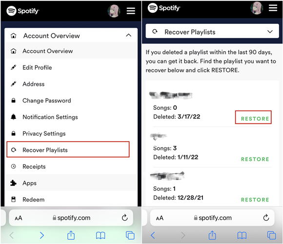 restore deleted spotify playlists