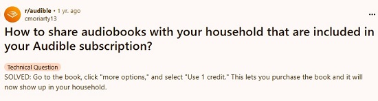 reddit post about sharing audible plus titles