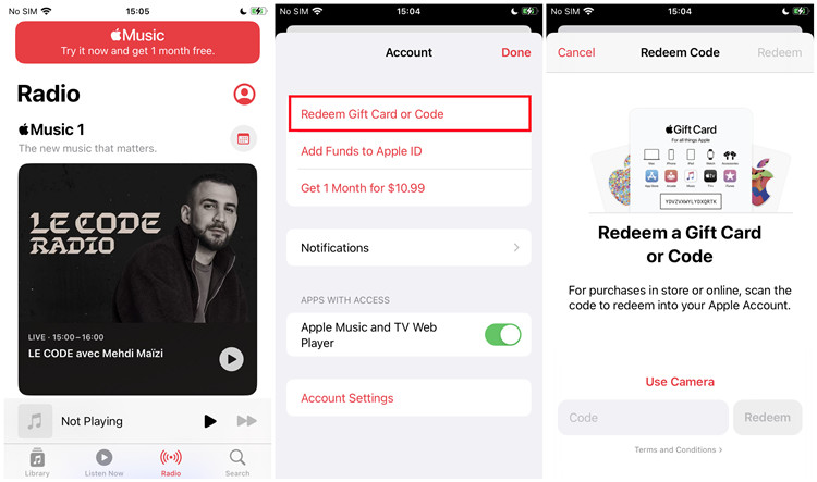 redeem apple music free