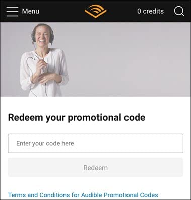 redeem audible promo code on mobile