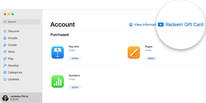 redeem gift card on mac