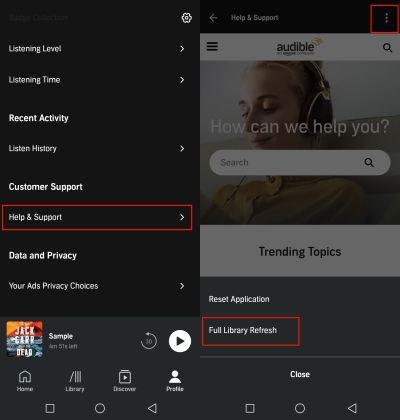 refresh audible library on android