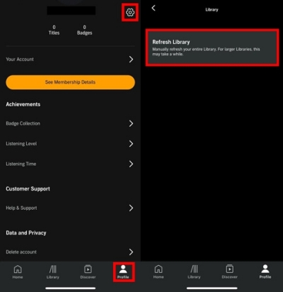 refresh audible library on ios