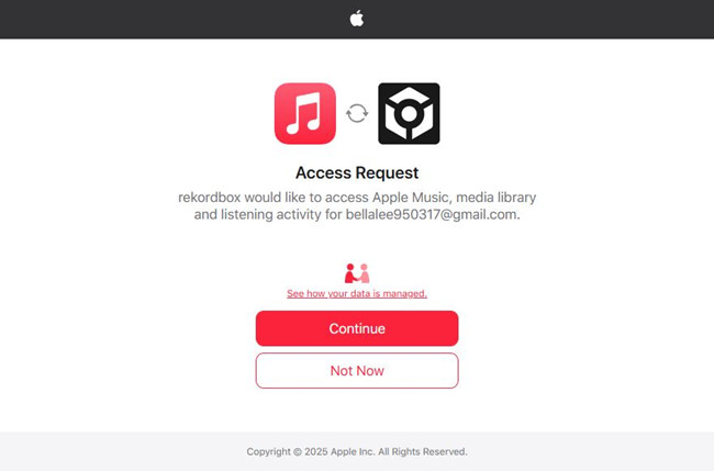 rekordbox access request to apple music
