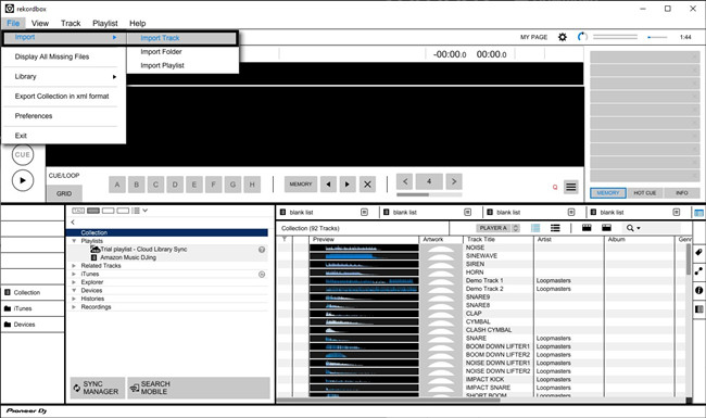 rekordbox add files button