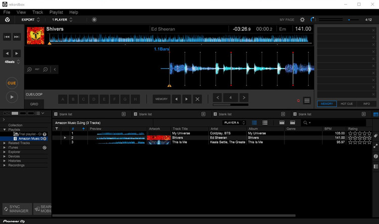 rekordbox Pioneer DJ interface