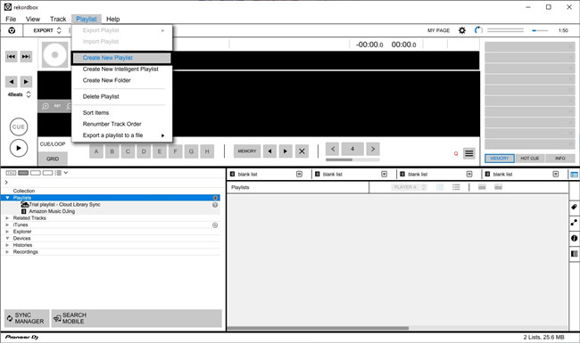 rekordbox playlists create new playlist