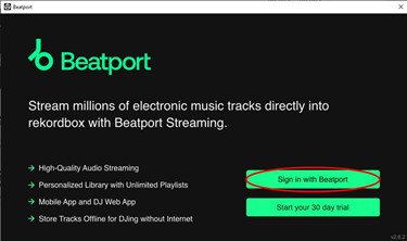 rekordbox sign in with beatport
