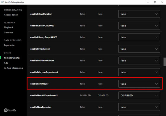 remote config enable mini player