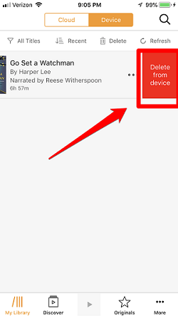 remove audible books on ios