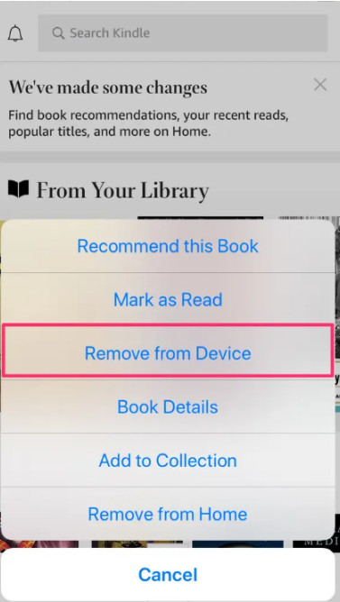 remove ebooks on kindle app