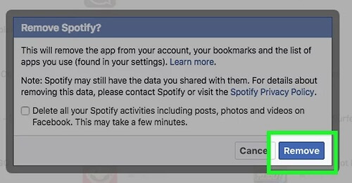 deactivate spotify from facebook