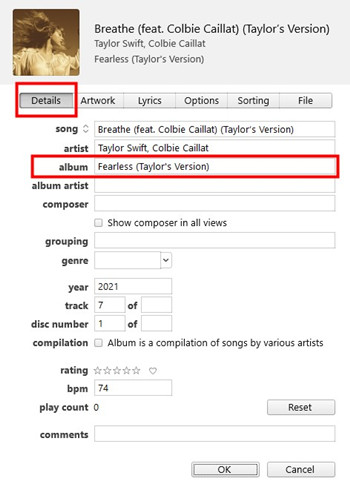 how to rename album name in iTunes