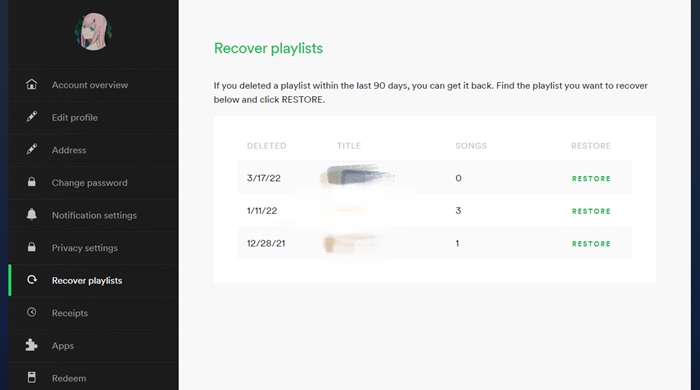restore deleted spotify playlists