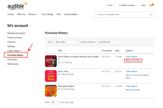 return audible title button on desktop