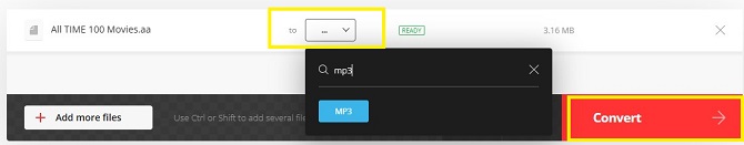 rip audible files to mp3 on convertio