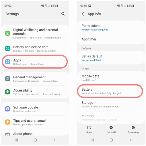 samsung settings apps battery