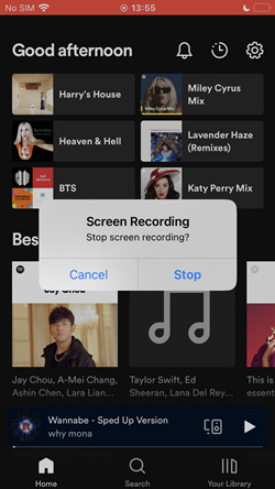 screen record spotify app for ios