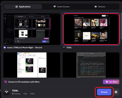 screen share tidal on discord