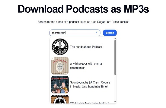 search for podcast on podcast to mp3 downloader