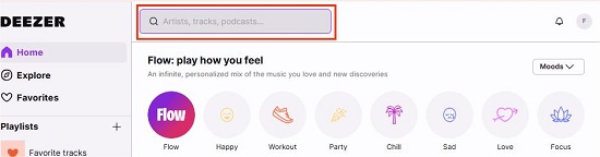 search in deezer web player