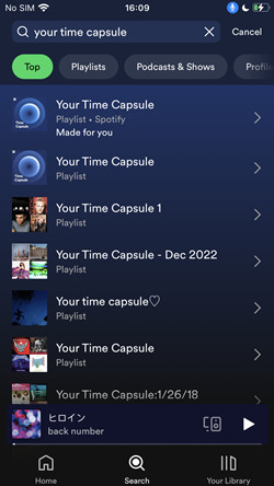 Spotify search your time capsule playlist