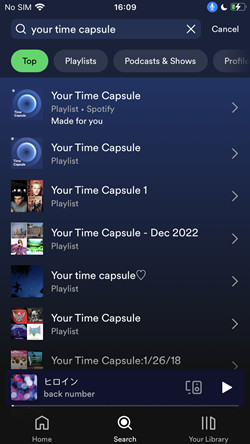 Spotify search your time capsule playlist