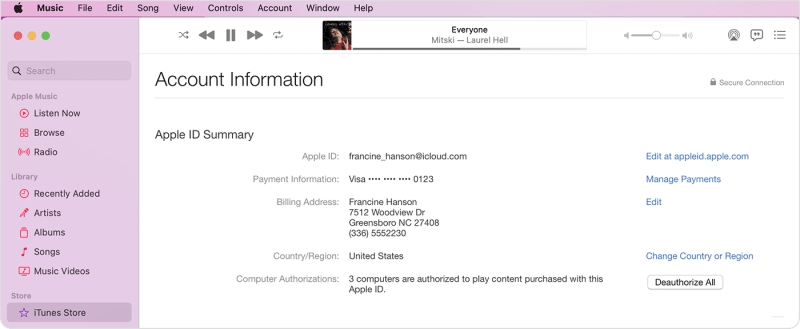 see authorized devices in apple music