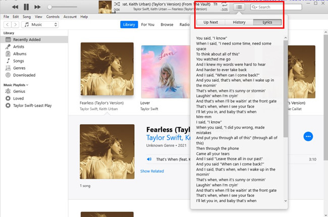 enter Apple Music full lyrics in iTunes