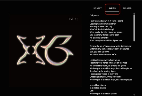 see youtube music lyrics on web page