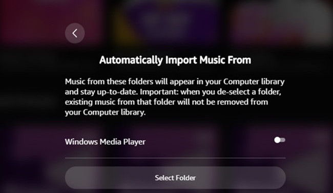 how to select folder for Amazon Music upload