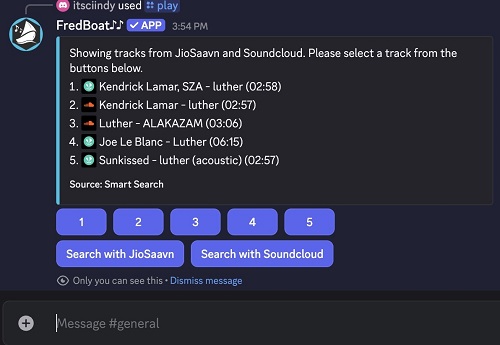 select soundcloud song with discord bot