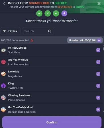 select soundcloud tracks transfer to spotify