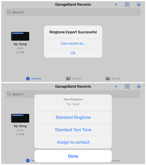 set garageband song as standard ringtone