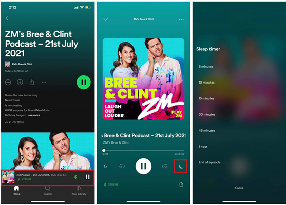 set sleep timer for podcast on spotify