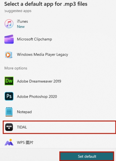 set tidal as default player pc