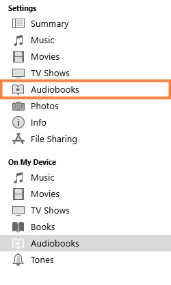 Audiobooks in Settings section in iTunes 