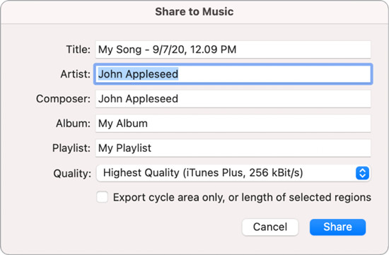 share garageband song to music app mac