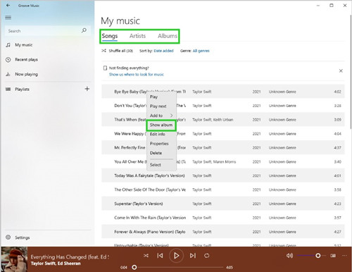 show album in Groove