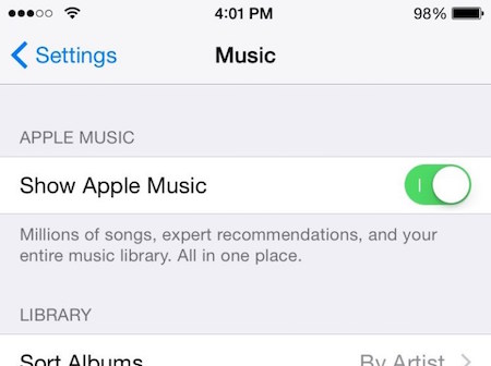 enable apple music on iphone