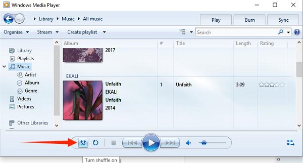 shuffle button on windows media player
