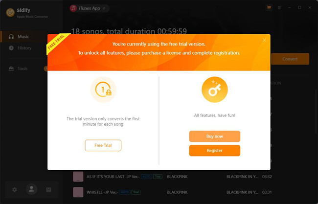 sidify apple music converter free trial prompt